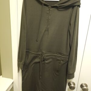 Olive Green Hoodie Dress with Drawstring Waist